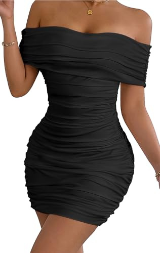 AIEOE Donne Cocktail Party Bodycon Abiti off Spalla Corto Donne Mini Abito Elegante Aderente Backless Sexy Taglia M Nero