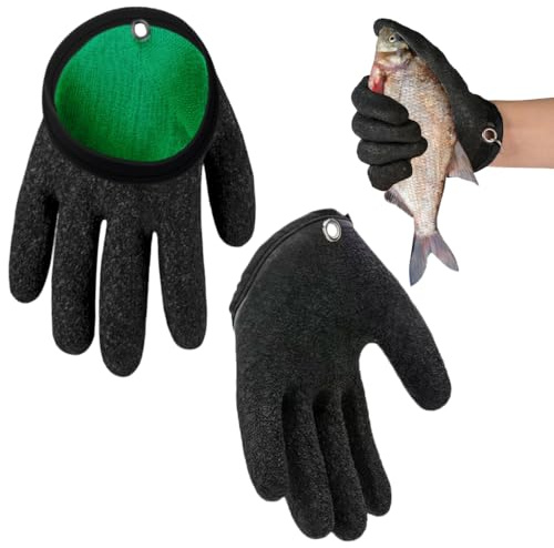 Zasvec Guantes de Pesca Impermeables Anticortes 2 Piezas Guantes Pesca Guantes de Caza con Agujero Guantes Anticorte Antimordeduras Accesorios de Pesca al Aire Libre para Manipular Lucio, Siluro