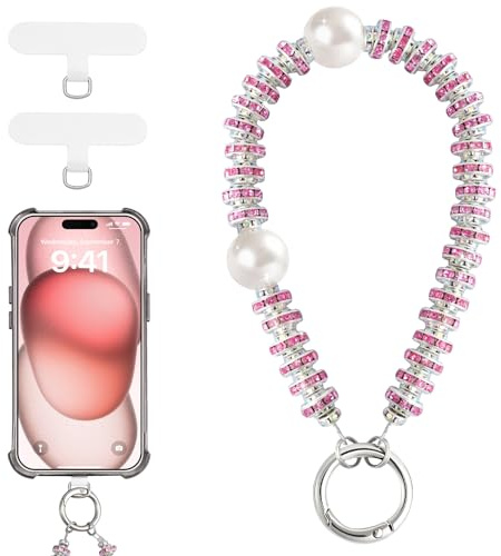 TiMOVO Cinturino da Polso per Custodia Telefono, Braccialetto Rimovibile con Perla Decorativa e Linguetta, Cinturino per Smartphone a Mani Libere per Donna, Rosa