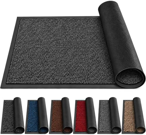 LENAK Door Mats - Entrance Mat Barrier Hallway Runner Kitchen Rug, Non-Slip Dirt Trapper Rubber Back Washable Floor Mat, Dust Grabbing Indoor Outdoor Doormats (Grey, 90x300cm)