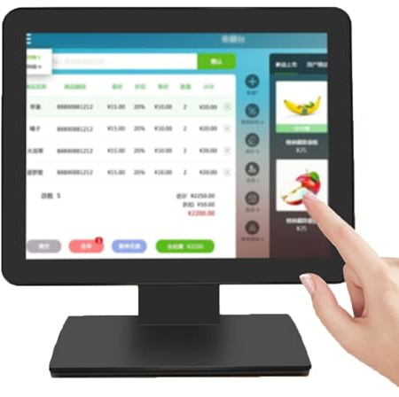 QIeCny Registratore di Cassa Touch(15 Pollici), Display POS, Gestione Remota + Semplificazione del Lavoro, Basso Consumo Energetico, HDMI/USB/VGA, per Vendita al Dettaglio, Ristorazione,Black