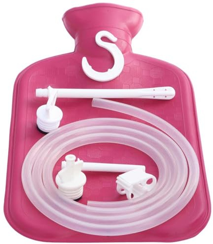 2-liters lavemangspåse och varmvattenpåse kombo – rosa, återanvändbart läckagefritt 2-i-1-kit för smärtlindring, menstruationskramper, kolonrengöring, deox och personlig hygien