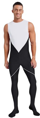 XUNZOO Men's Tank Leotard Ballet Sleeveless Full Body Tight Jumpsuit Unitards Dance Gymnastics Costumes White Medium