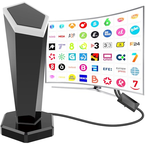 Antena TV Interior,Antena TV Interior Potente, Antena TDT Portátil con Base Magnética Fuerte - Recepción 360° Omnidireccional, Cobertura 500km para Canales Gratuitos 4K/1080P