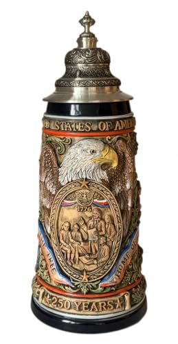 King ölkrus 250 års konstitution USA, handmålad, barocktennlock, ölsten 250 år Constitution of USA, Baroque Pewter Lid