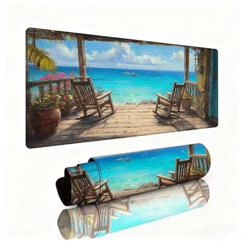 Gaming Tapis de Souris Chaise Grand Tapis de Souris 1000x500x3mm Mouse Pad Océan Surface Lisse avec Une Base Caoutchouc Antidérapante sous Main Bureau Accessoire Gaming pour Gamer Maison Bureau W1-35
