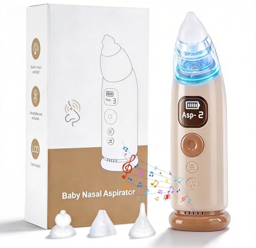 Aspirador nasal eléctrico para bebé, ventosa antireflujo con 3 puntas de silicona especializadas (recién nacido/niño pequeño), 3 niveles de succión + música, limpiador de nariz de bebé recargable