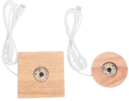 TOVINANNA 2 Pezzi Base Luminosa LED in Legno Usb, Piedistallo Quadrato per Sfera di Cristallo, Decorazione Casa