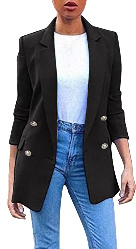 Generisk dam blazer sportig elegant lång ärm, kavaj vit, långblazer kavaj, kavaj, kavaj, sportig kappa, kontor, enfärgad, damblazer med knappar, kavaj, ledig businessblazer, övergångsjacka