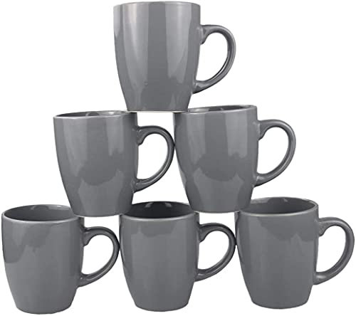HOMD Coffee Cup Set 6-12oz Large Handle Ceramic Cup for Coffee, Soup, Tea, Milk, Latte, hot Cocoa, Ladies, Men-New Porcelain Mug Set (Grey)