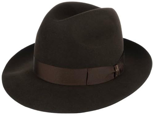 Borsalino Marengo Haarfilz Bogarthut Haarfilzhut Fedora Herrenhut Damen/Herren - Made in Italy Wollhut Filzhut mit Ripsband Winter Frühling-Sommer Herbst-Winter - 59 cm braun