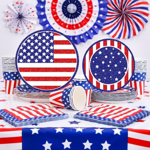 16 Gäste USA 4. Juli Amerikanische Party Geschirr Set für Amerika USA Party BBQ Papierware Dekoration