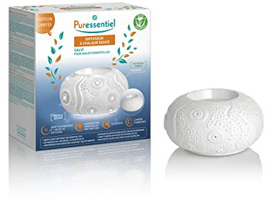 Puressentiel - Nuovo Diffusore di oli essenziali Calvi a calore dolce - Regolazione termica - Diffusore in ceramica - Luce d'atmosfera - Silenzioso - Spegnimento automatico