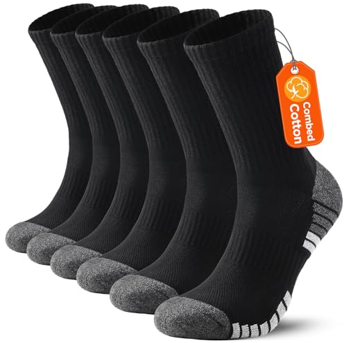 PULIOU Mens Outdoor Hiking Socks, Moisture Wicking Breathable Walking Socks for Men and Women, Thick Cushion Anti Blister Cotton Sports Sock for Running Trainer Cycling 6-8 9-12 (5 Pairs/6 Pairs)