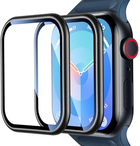 UniqueMe 2 Pack for Apple Watch Series 9/8/7 41mm Tempered glass Screen Protector, [Metal Frame 3D Full-Coverage] [Anti-Scratch] [Not Bubble] [Touch Sensitive] for iWatch 41mm-Black