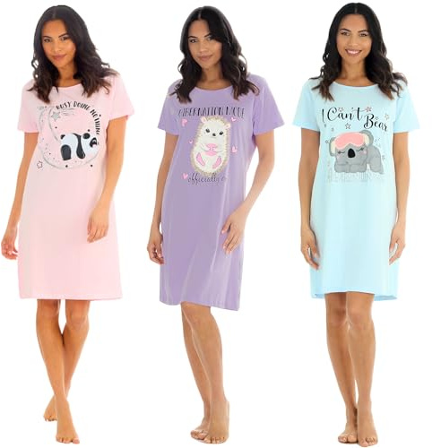 INSIGNIA Womens Ladies Short Sleeve Jersey Nightshirts Nightie Nightdress (3 PACK SET 2, 12-14)