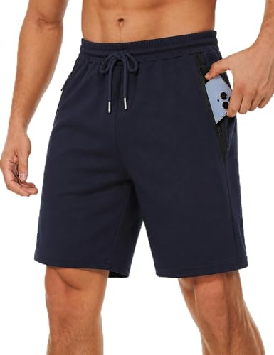 Wayleb Pantalones Cortos Deportivos Hombre Verano Algodón Bermuda Shorts Deporte Bolsillo con Cremallera Cordón Elástico Running Correr Fútbol