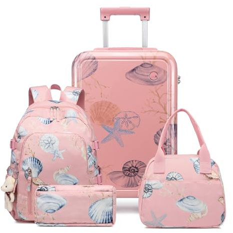 Sea choice Handgepäck Koffer Mädchen Trolley mit Rucksack Set Kinderkoffer Leicht Polycarbonat Hartschalenkoffer Jungen Mädchen Reisekoffer mit 4 Rollen, TSA Schloss, 53x34x21cm