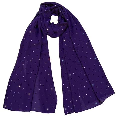 Lina & Lily Sparkle Strass Dam Chiffong Sjal, Mörklila, one size