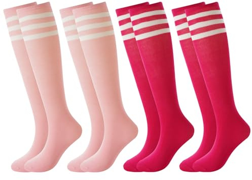 BONANGEL 4 Pairs Kids Football Socks Boys Girls 6-8 9-12 Years Knee High School Socks Black White Athletic Long Sleeves Cotton Sports Soccer Training Socks for Junior