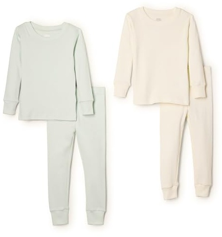 Amazon Essentials x Sofia Grainge Unisex Babies' Snug-Fit Cotton Pajamas, Pack of 2, Ivory/Pale Green, 24 Months