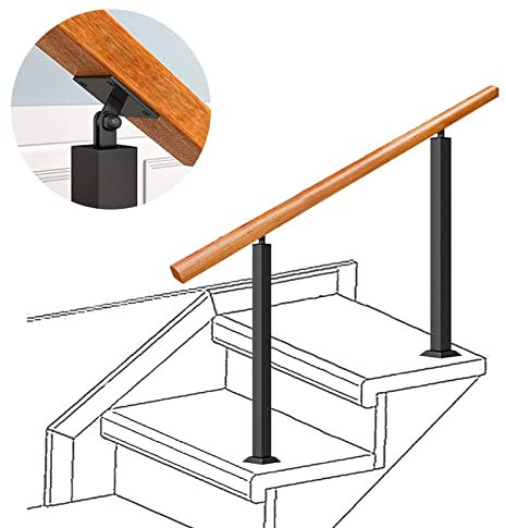 Adjustable Wooden Handrail for 1 Step Outdoor Stair Floor standing Safety Hand Rail for Home Garden Lofts & Decking Corridor Support Rod with 2 Posts