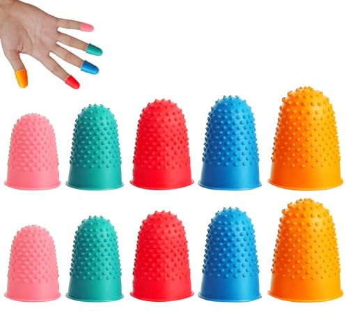 10PCS Rubber Thimbles 5 Colors Rubber Finger Thimbles Reusable Rubber Fingers Tip Covers with Assorted Sizes Rubber Thumb Protector for Hot Glue Wax Rosin Resin Collating Writing Task Scrap