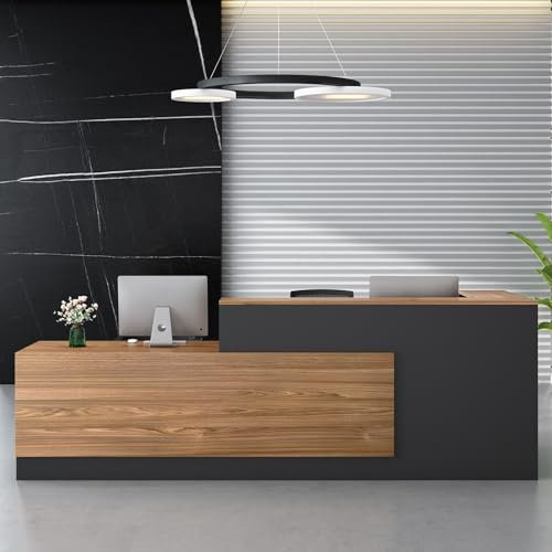 Empfangstheke Rezeption L-Förmiger Rezeptionstheke Empfangstisch Einfach Moderner Empfangstresen,Supermarkt Convenience Store Beauty Salon Friseur Kassentheke Büromöbel(Walnuss A,L-63)