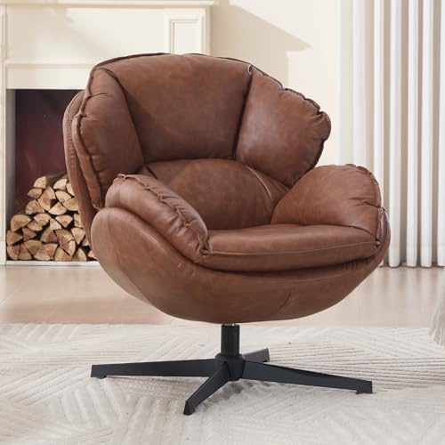 Ya-Home Butacas de Salon con Cojín y Respaldo de Doble Capa, Sillon Individual de Cuero con Reposabrazos, Silla Lectura para Dormitorio/Salon/Oficina, Marron