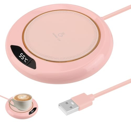 USB Coffee Mug Warmer, Tea Milk Cup Warmer for Desk with 3 Temperature Settings (45-75°C) & LED Display Heated Warmer Plate with 8h Auto Shut-Off Smart Touch Mother's Day (Pink)
