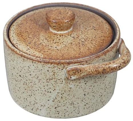 Didiseaon Cuenco de Cerámica Japonesa para Guisar con Tapa, Olla para Baño María, Cazuela Vintage de Gres para Estofados y Huevos al Vapor, Adecuado para Cocina Casera y Familia Pequeña
