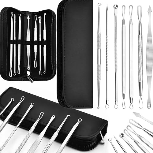 Retoo Set di 7 strumenti per rimuovere punti neri in acciaio inox, per rimuovere brufoli e naso, levetta comedoni, cura della pelle per tutti i tipi di pelle
