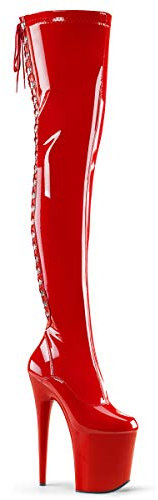 Pleaser FLAMINGO-3063 Damen Plateau Overknee Stiefel, Lack Rot, EU 41.5 (US 11)