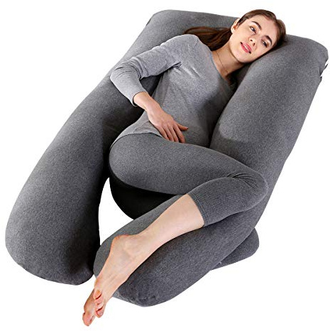Cuscino Gravidanza per Dormire, Cuscino Allattamento Neonato a Forma di U, 100% Cotone Cuscini per maternità e il Corpo Laterale con Federa Sfoderabile e Lavabile, 145 x 70cm(Grigio Lavorato A Maglia)