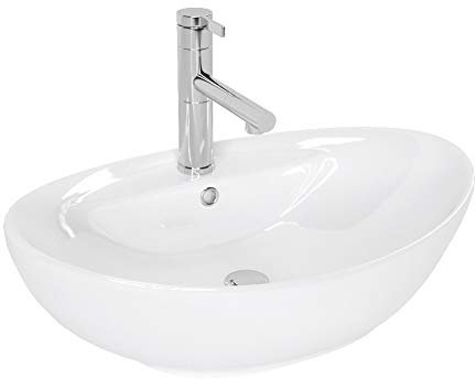 VBChome Waschbecken 59 x 39 Keramik Oval Waschtisch Handwaschbecken AUFSATZWASCHBECKEN WASCHSCHALE GÄSTE WC