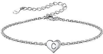Silvora Braccialetto a Forma di Cuore in Argento Sterling 925 con Catena a Forma di Lettera Personalizzata per Donne e Adolescenti Può Incidere