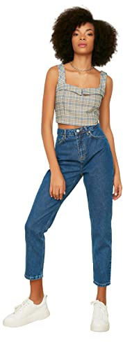 Trendyol Indigo High Waist Mom Jeans, Jeans aux Femmes, Indigo, 34