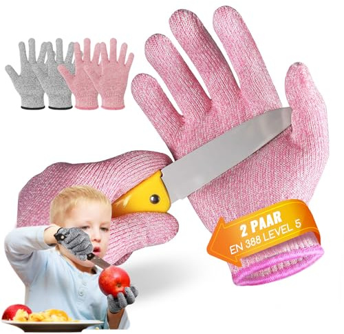 Migliore Wear 2 paia di guanti da intaglio per bambini, livello 5, protezione antitaglio, guanti da lavoro per 3-14 anni