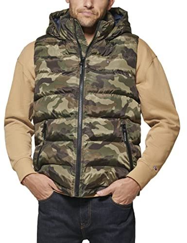 Tommy Hilfiger Men's Hooded Puffer Vest, Camouflage, Large