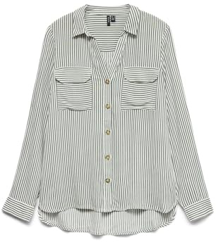 VERO MODA Vmbumpy L/S Camiseta New WVN Noos de Manga Larga para Mujer, Laurel Wreath/Stripes:Snow White, L
