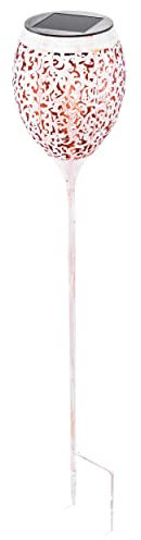 esotec 102885 - Lampada a pannello solare in metallo con spiedo, esterno bianco anticato, interno terracotta, 1 LED ambra, altezza 75 cm, decorazione solare da giardino