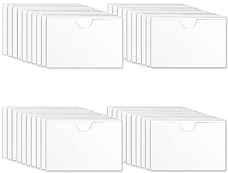 CAASFOOY Lot de 40 pochettes autocollantes transparentes, porte-étiquettes autocollantes, porte-documents auto pour stocker et protéger les cartes d'index, étiquettes pour dossiers, cartes de