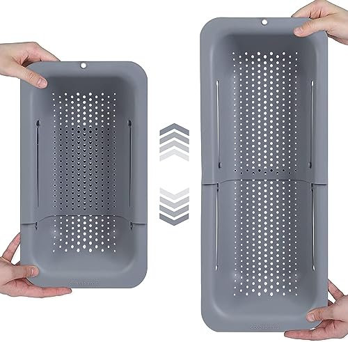 ONE SHOP Égouttoir à vaisselle extensible : passoire en maille fine adaptable à chaque évier, égouttoir pliable panier évier - Passoire Ensemble cuisine de haute qualité (gris)