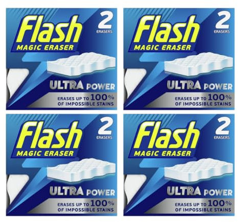 Flash Magic Eraser Sponge | Ultra Power Magic Sponge | Cleans Walls, Bathrooms, Kitchens, Countertops and even Sneakers | 4 x 2 Pack of sponges