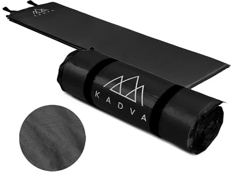 KADVA Selbstaufblasende Matte Aero Bequeme Leichte und Robuste Schlafmatte Ideal fürs Camping und Wandern Außenschicht 100% Polyester Innenschicht 100% Polyurethan 182x52 cm Farbe Schwarz