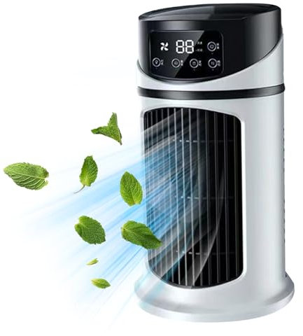 Petit Ventilateur Tour De 9.5 Pouces De Haut 6 Vitesses Portable Ac Avec Réservoir D'eau De 300ml Refroidisseur D'air Par évaporation Minuterie De 6h Ventilateur Sans Lame Silencieux