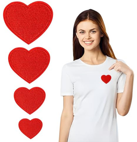 24 Stück Herz Patches Bügelflicken zum Aufbügeln, Rot Herzen Aufnäher Flicken Bügelbilder für Textilien Aufnähen Kinder, Bestickte Aufbügelflicken Sticker Applikation für Jeans Kleidung DIY T-Shirt