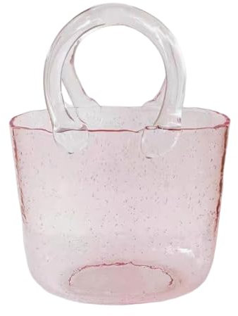 Vaso in vetro forma di borsa con manico, vaso forma di borsa mano per fiori, vaso per fiori fatto mano, design creativo forma di borsa mano, vaso trasparente forma di borsa mano per