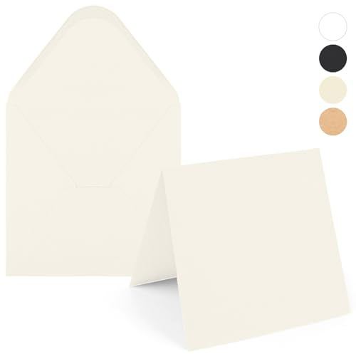 20PK 6X6 Ivory Blank Card Envelopes Set Square Folded Thank You Cards 300GSM Heavy-weight Printable Cardstock Tented Note Cards for Invitations Wedding Baby Shower, Holiday and All Occasion