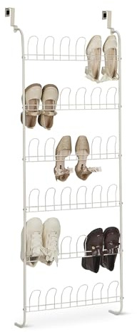 Amazon Basics – skoställ för dörr i metall för 18 par skor, vit, 56 x 14 x 153cm